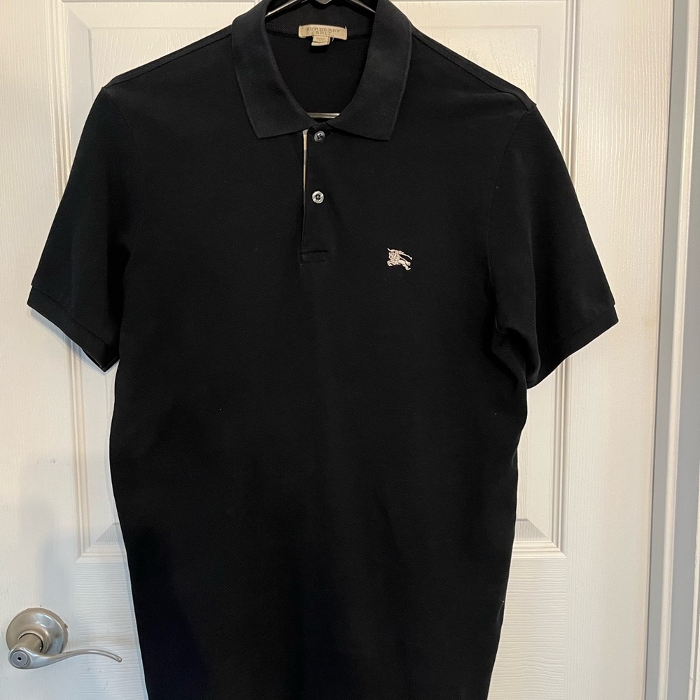 MENS SIZE S BLACK BURBERRY LONDON POLO SHIRT
